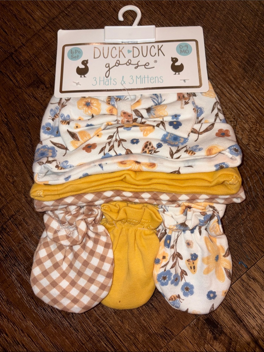 Baby Floral & Gingham Hat and Mitten Set - 3 hats, 3 pairs of mittens - NWT